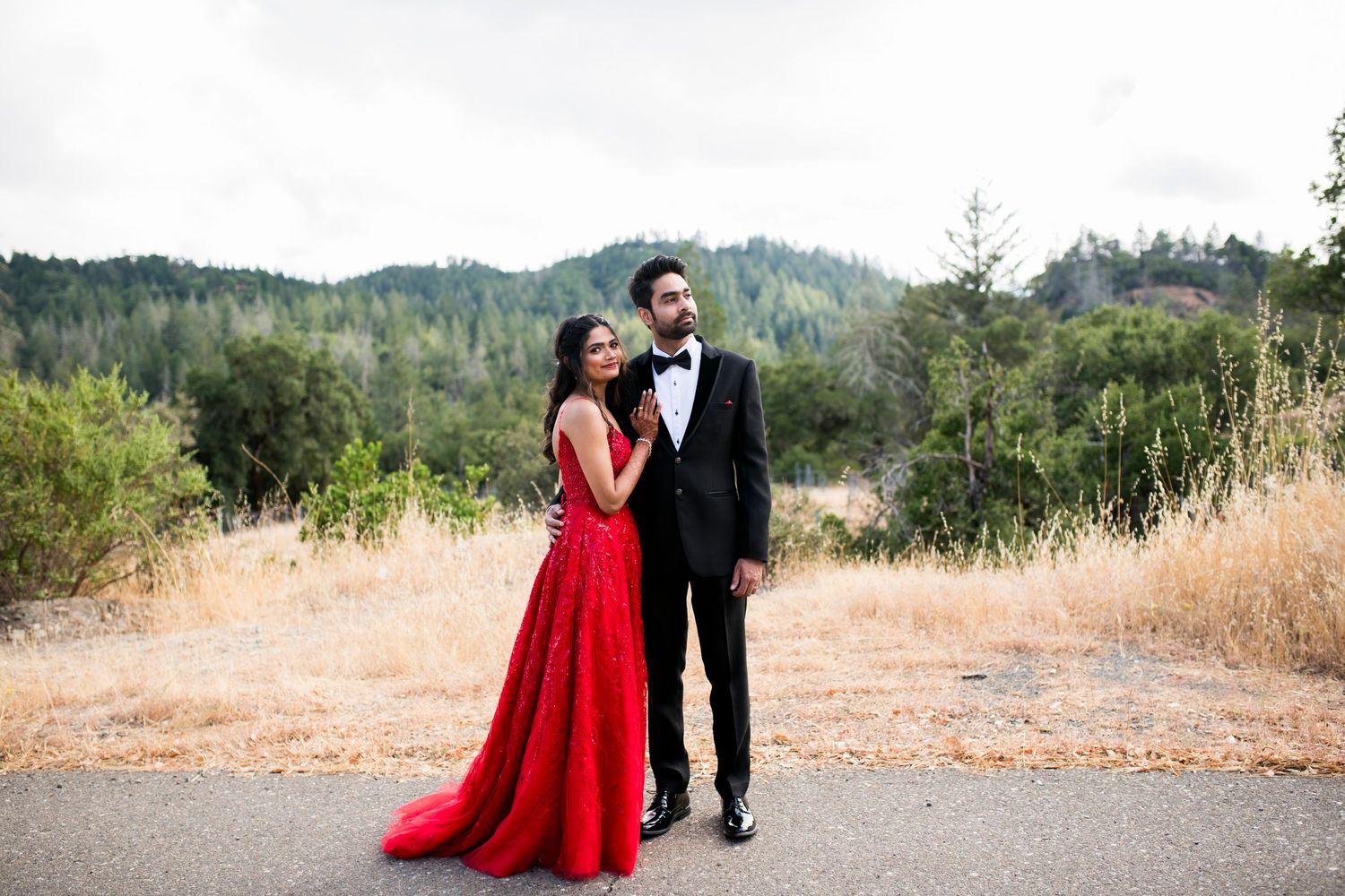 A bride and groom pose for their portrait at Hans Fahden Vineyard in Calistoga, CA.