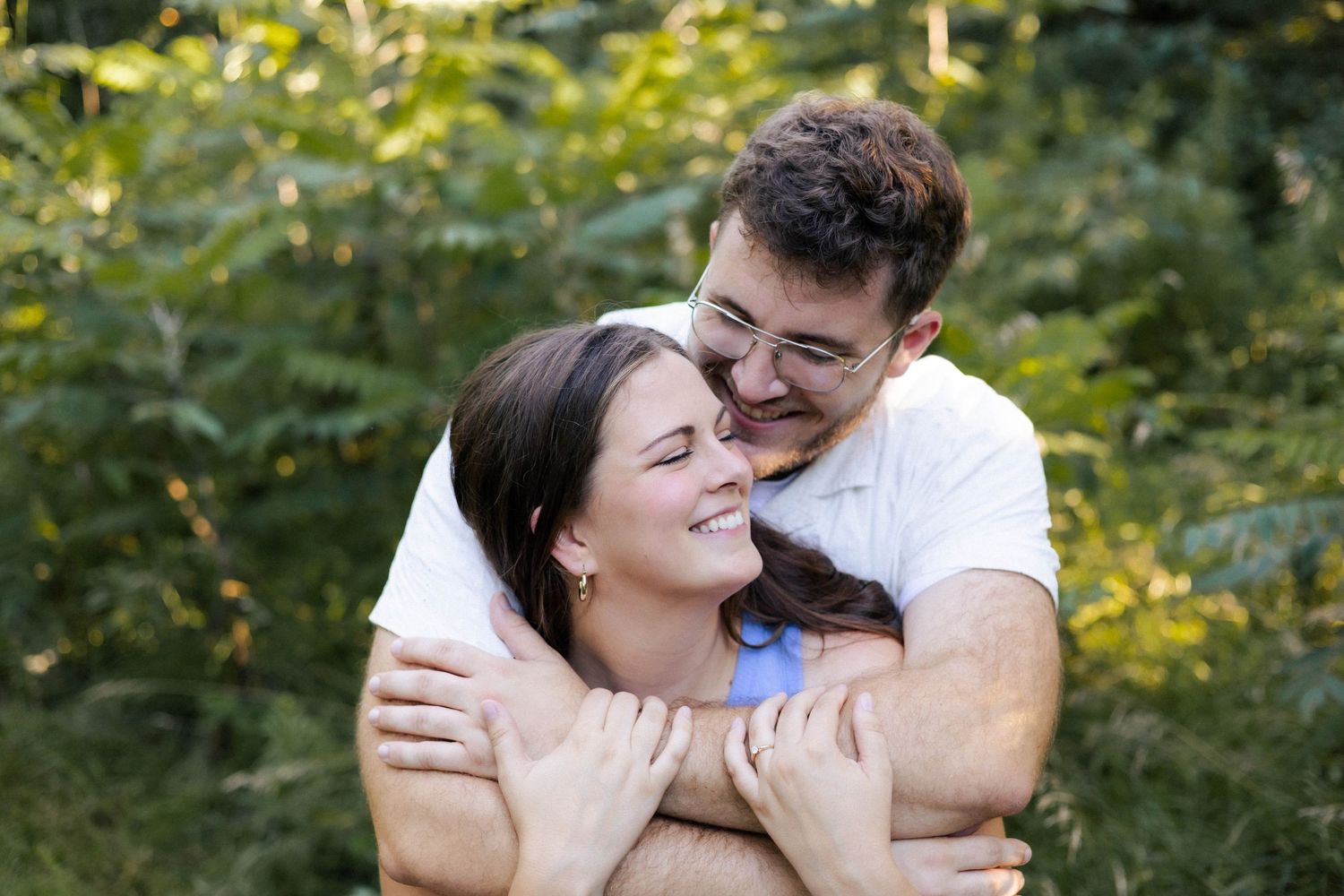 Summer outdoor golden hour engagement photos in Funks Grove, Illinois