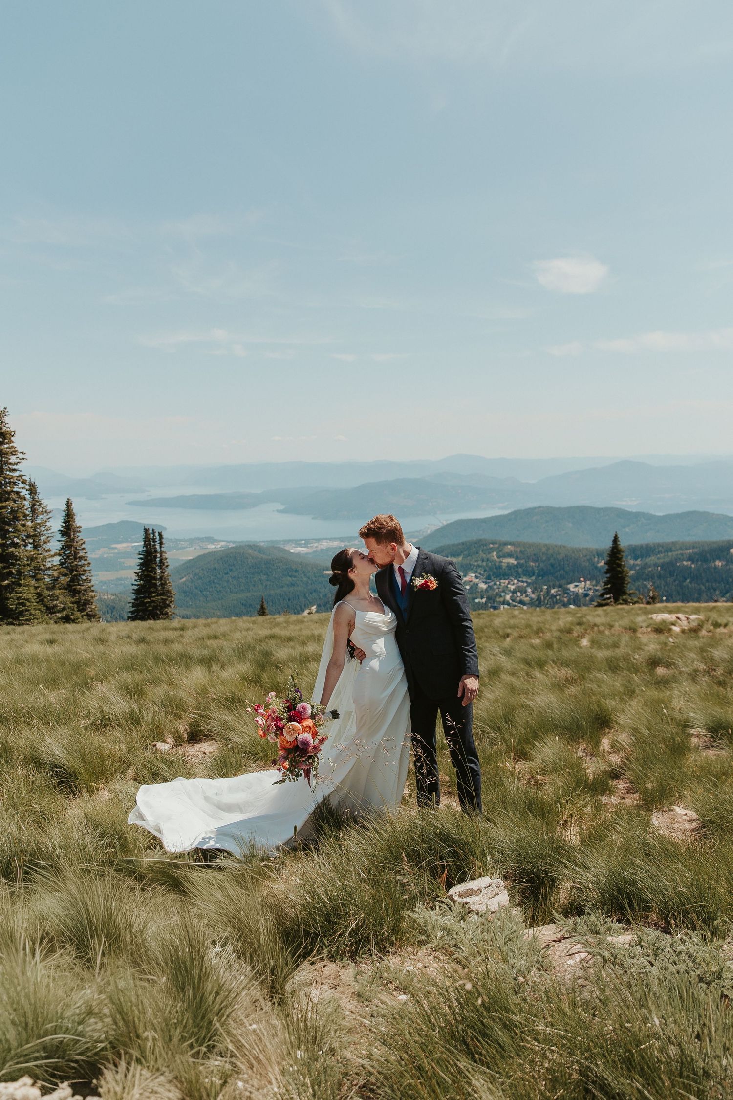 North Idaho wedding photography with scenic Schweitzer Mountain views