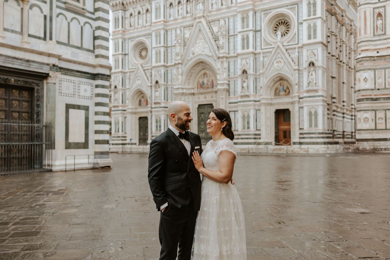 couple eloping in florence, italy during sunrise. authentic wedding photos in italy
