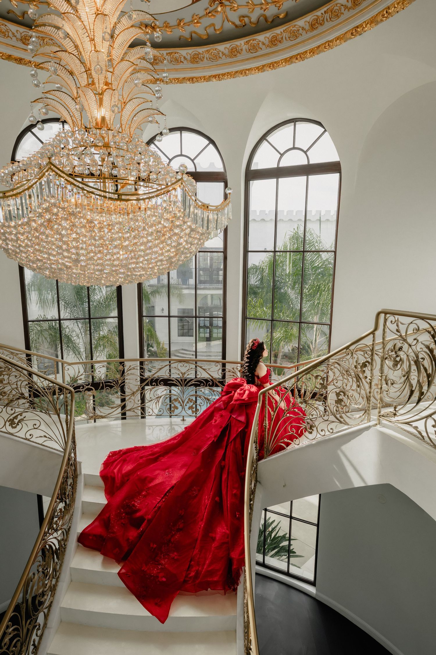 White Swan Castle Quinceañera Session in stunning red dress