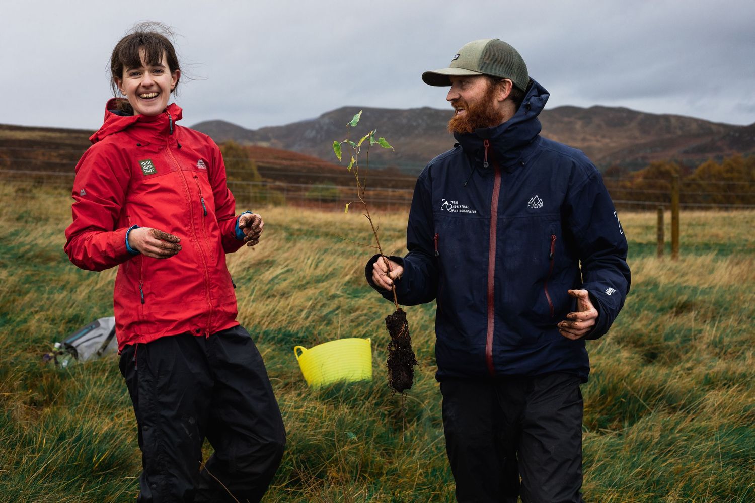 The Adventure Photographers Tree Planting with John Muir Trust on Schiehallion in Scottish Highlands whilst laughing