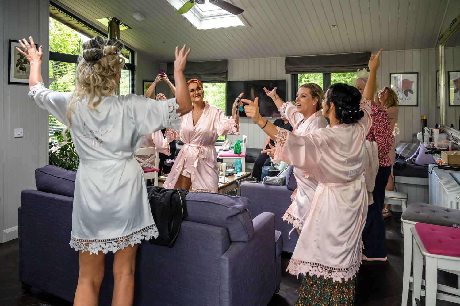 Bridal party enjoying getting ready at Broadoaks Country House