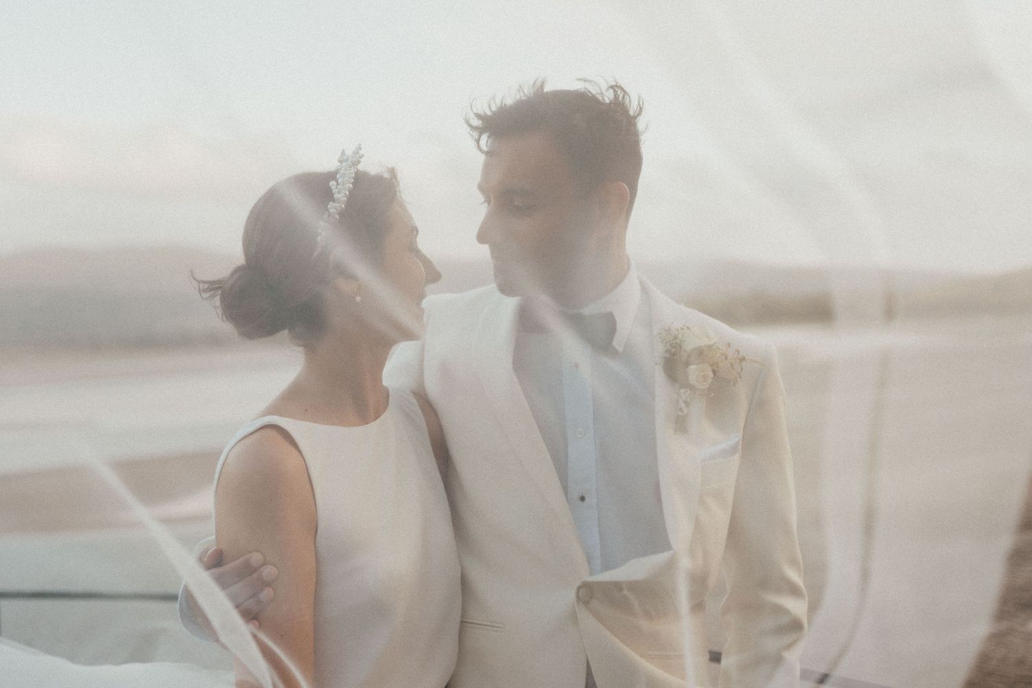 Beautiful film like photo of bride and groom with rustic style