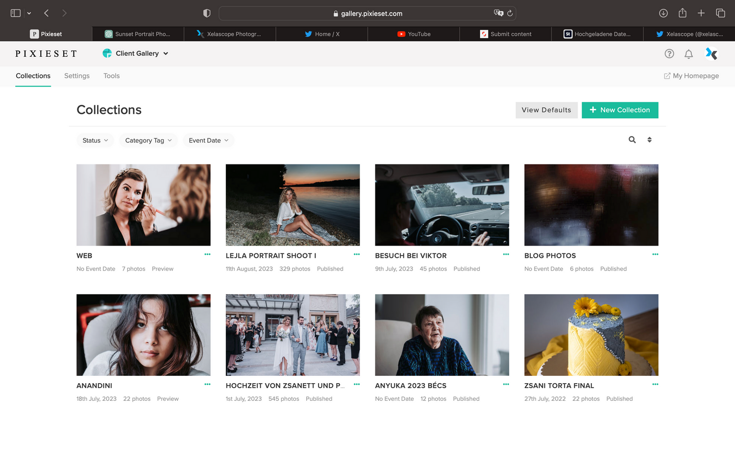Screenshot of photo collection interface showing multiple portrait thumbnails.
