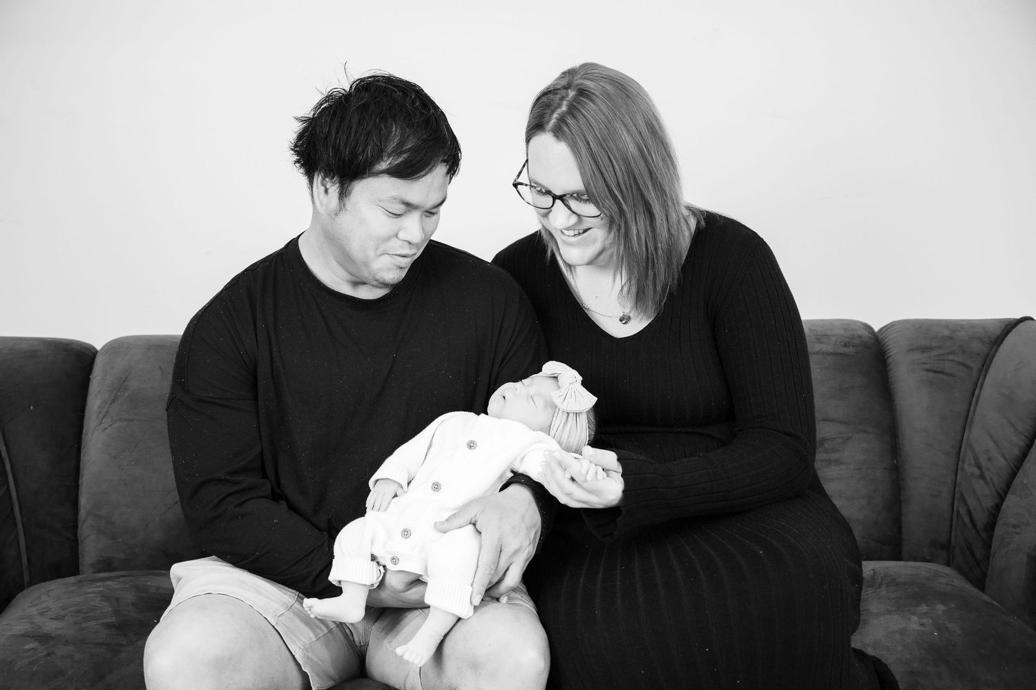 Professional studio photography session against white background.