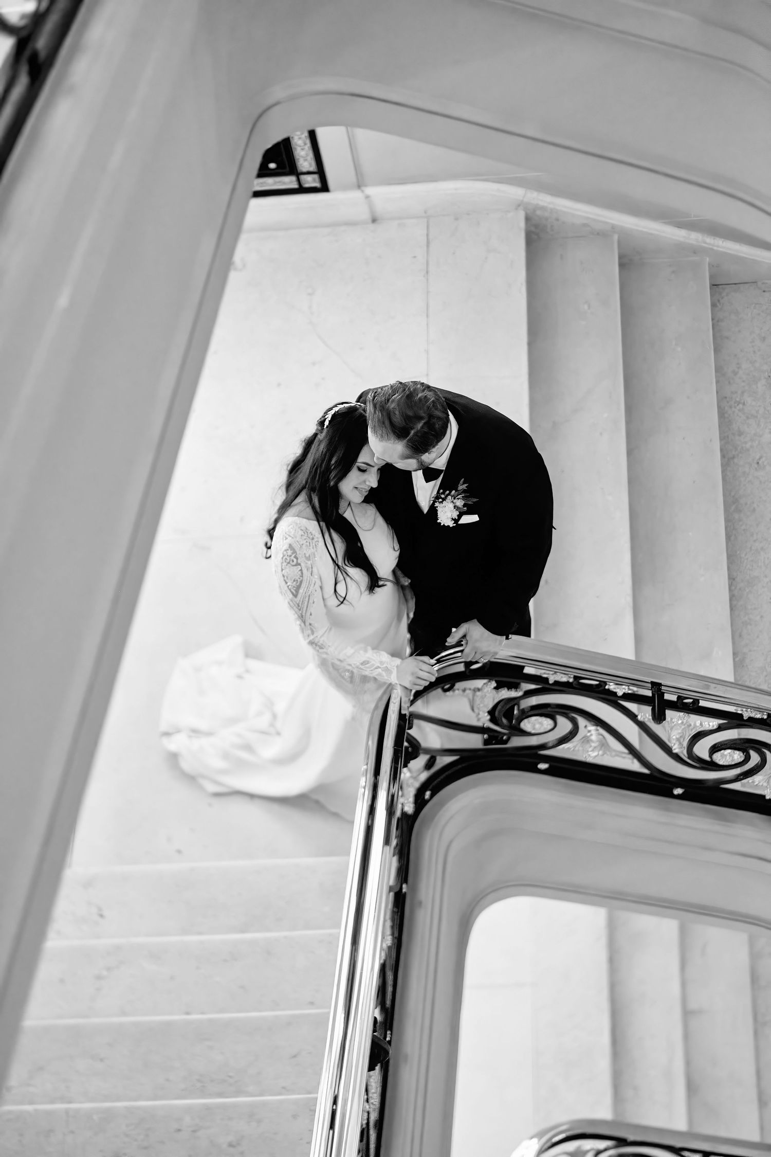 The Hotel Cafe Royal staircase with wedding couple