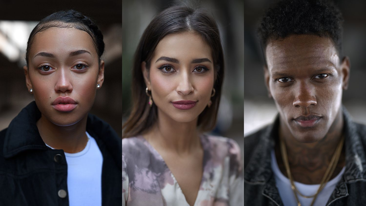 Collection of three professional headshots showing diverse individuals in different styles.