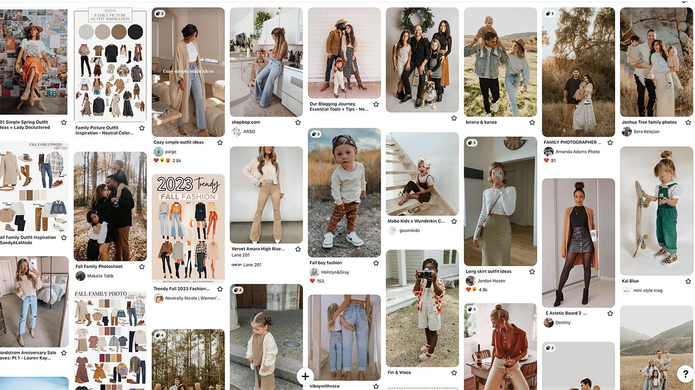 Pinterest-style fashion mood board showing multiple outfit and lifestyle images in a grid layout.