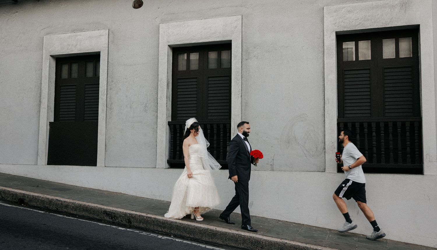 Wedding couple in Old San Juan, Puerto Rico — destination wedding portrait at dusk | POST-TALES WEDDS.