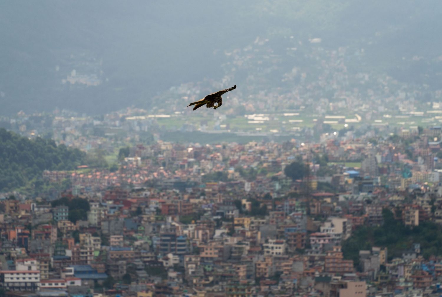 Aerial view of a densely populated city with buildings stretching into the distance under cloudy skies.