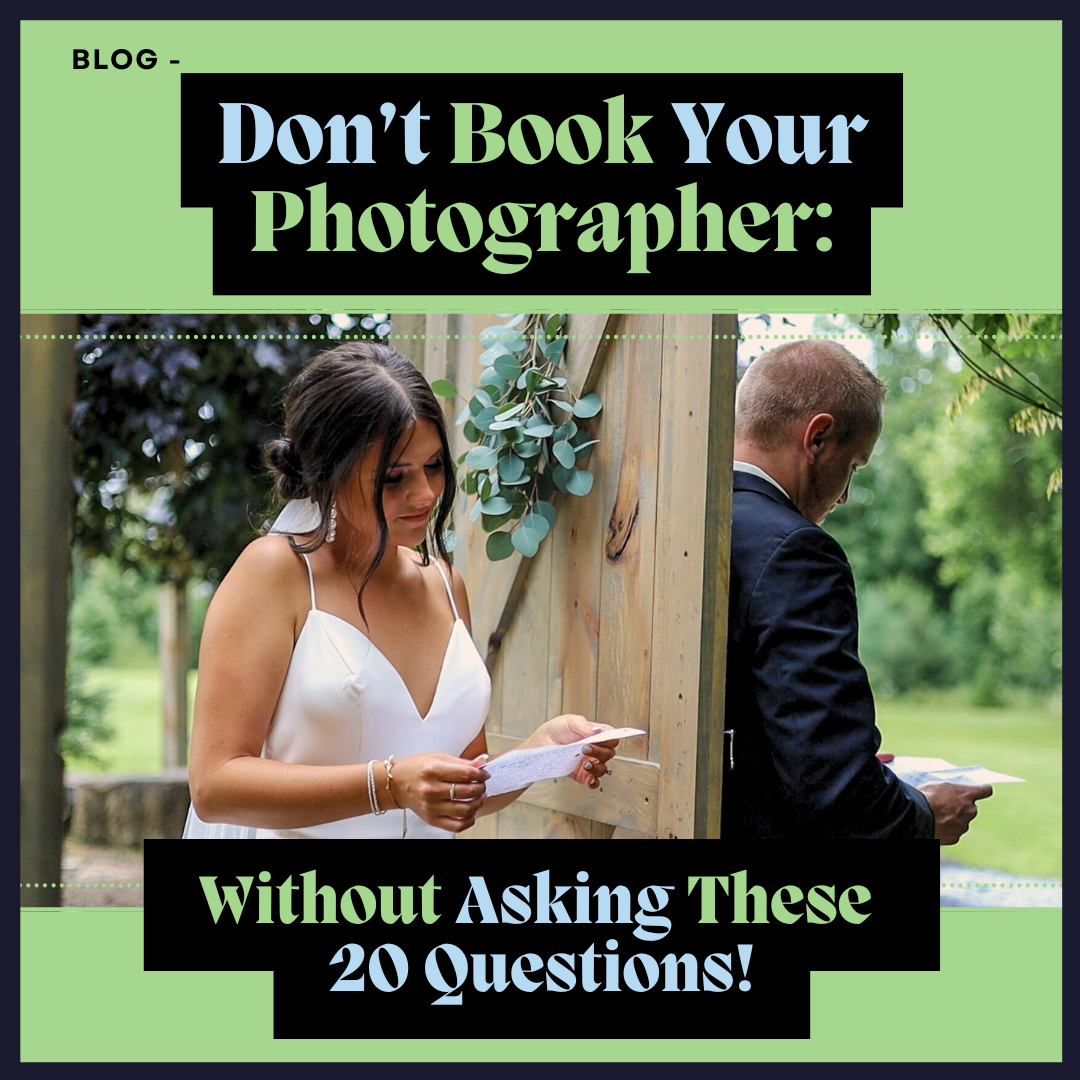 Wedding couple during outdoor ceremony with bride reading vows while groom faces away in a classy black suit.