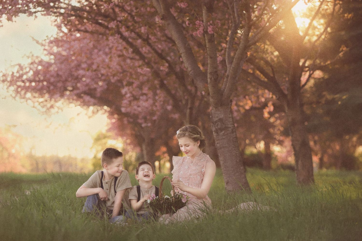 Fine Art family portrait with spring flowers