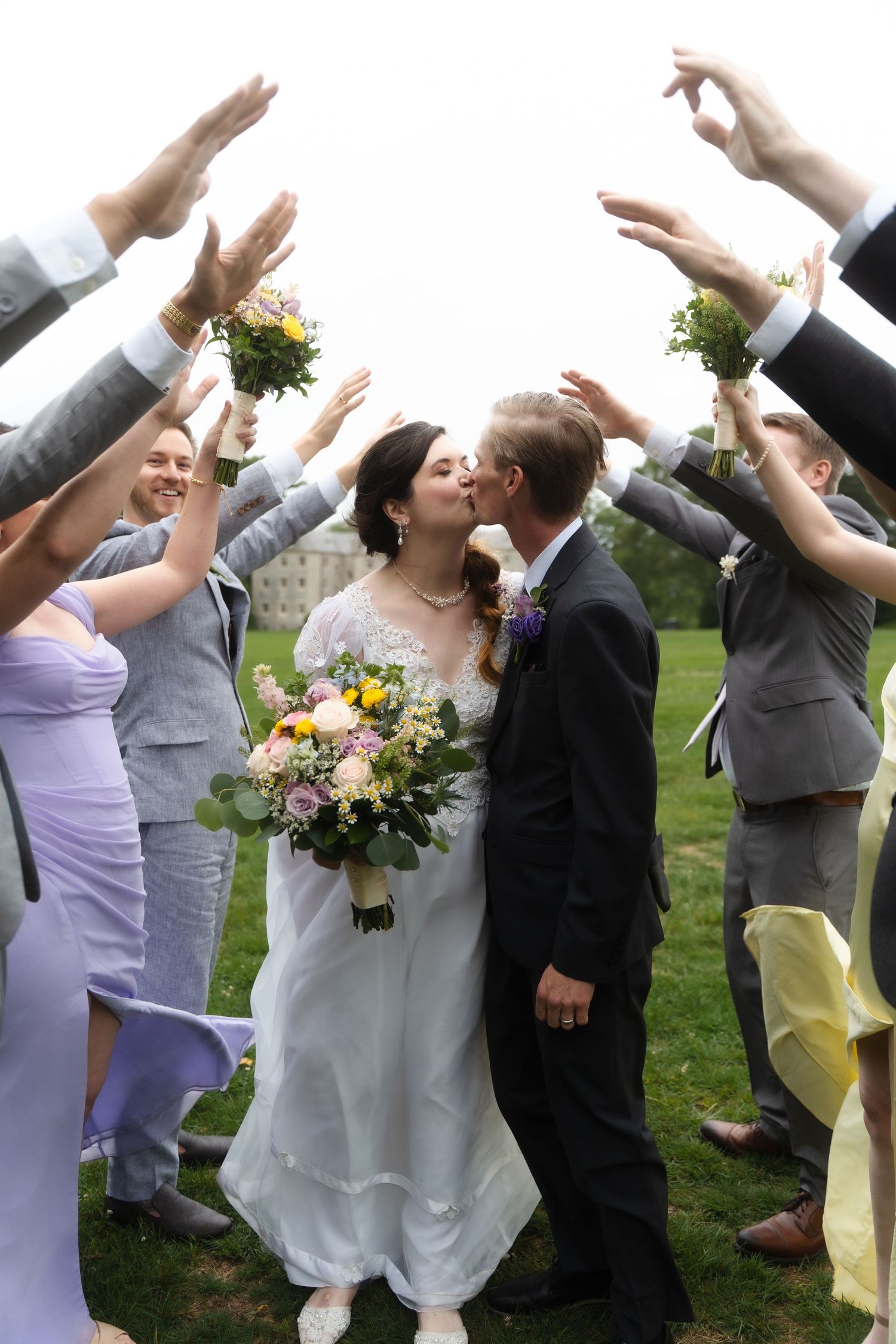 Connecticut College wedding ceremony with bride and groom and bridal party New London venue