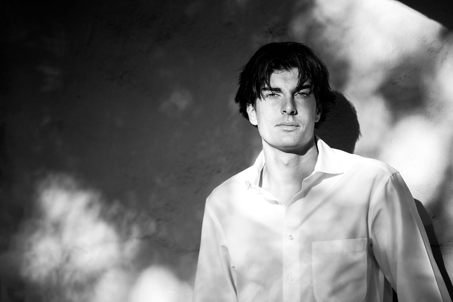 Landa Library high school senior boy black and white portrait