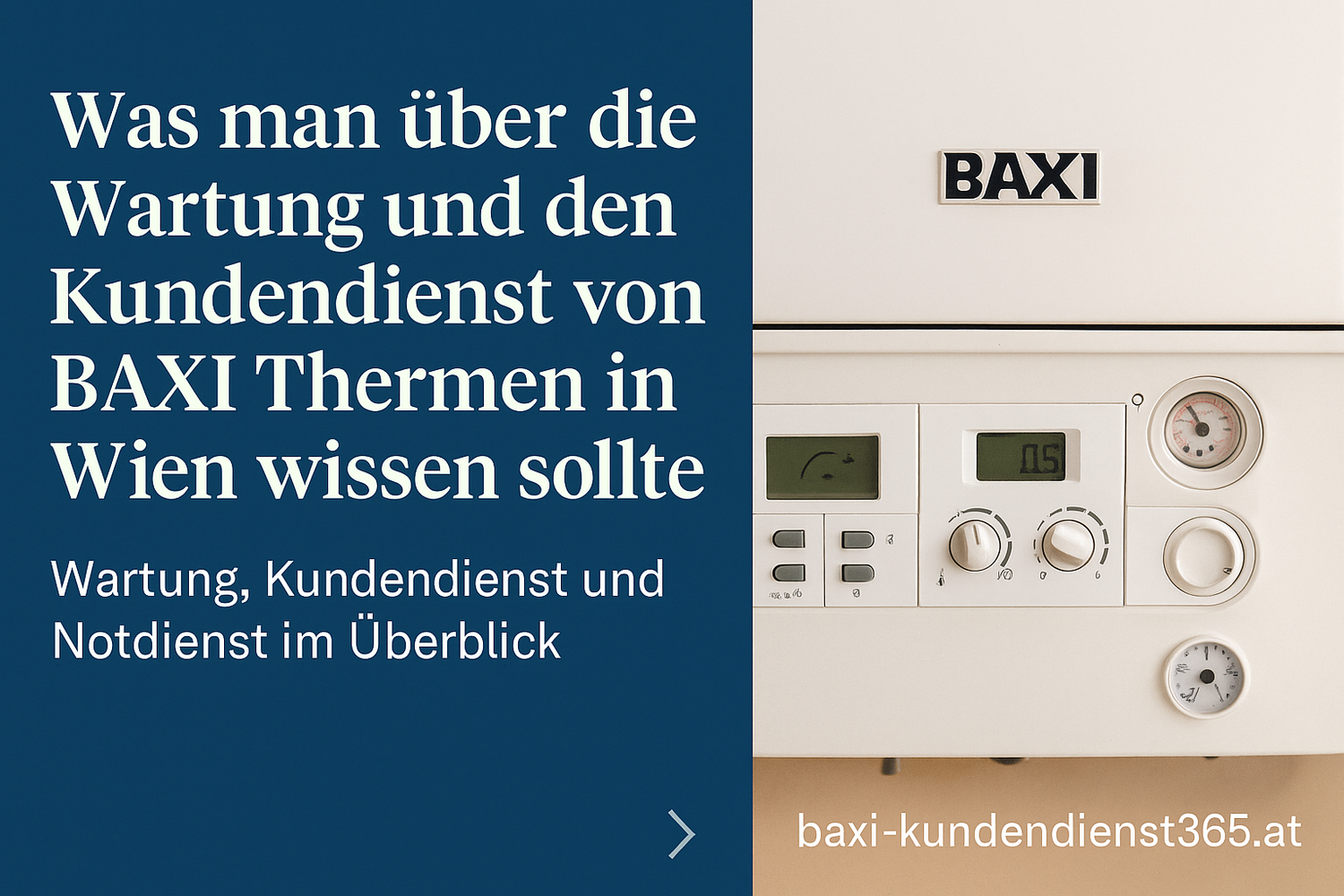 Digitale Grafik mit Symbolen für Thermenwartung, Kundendienst und Notfalldienst in Wien – Fokus auf BAXI Geräte und Heizungssicherheit.