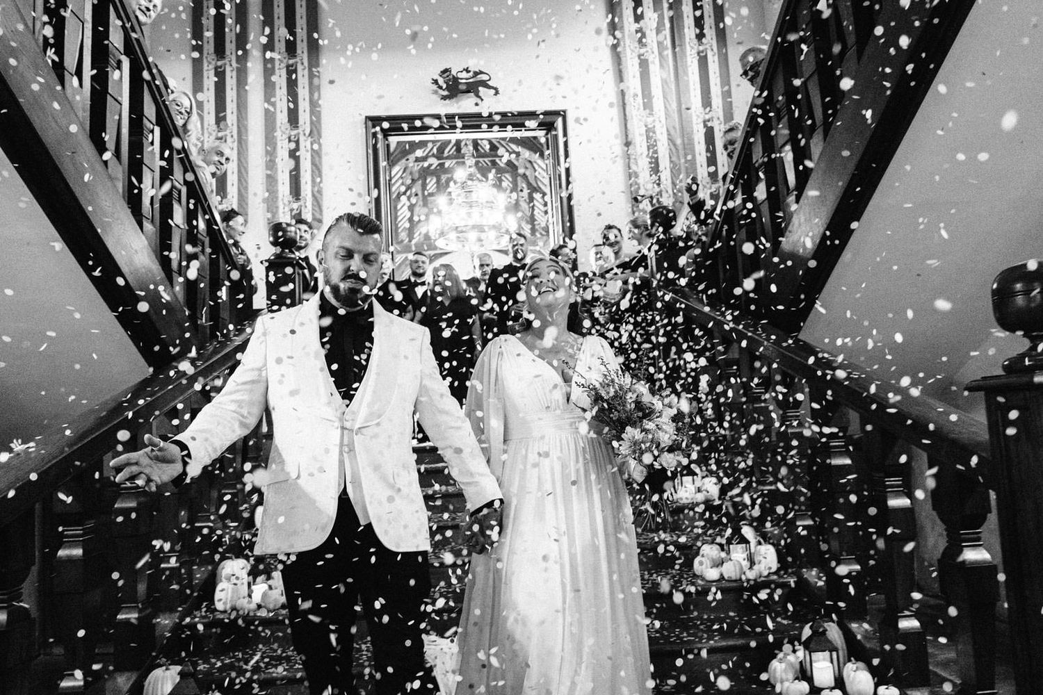 Confetti shot at Layer Marney Wedding Venue Essex