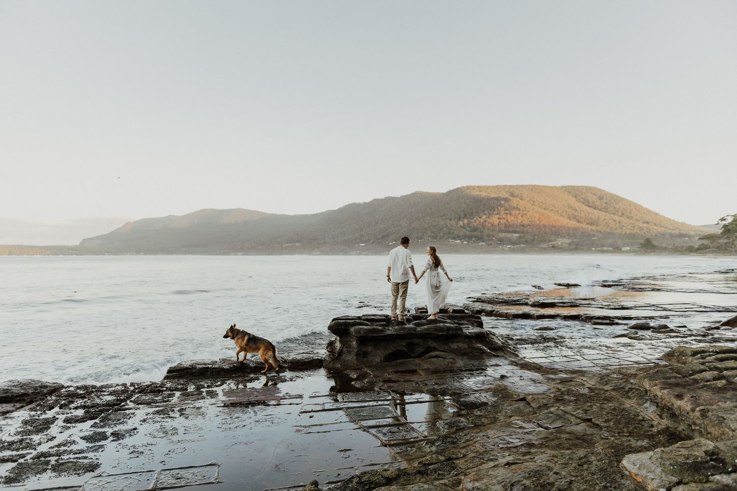 engagement at the Tessellated Pavements, Eaglehawk Neck, Tasmania taken by elopement and wedding photographer Joss Jensen Photography
