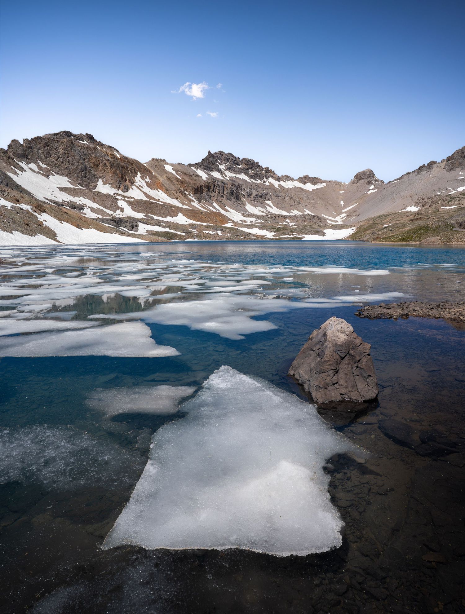 The beautiful Columbine Lake in the San Juan Mountains of Colorado.