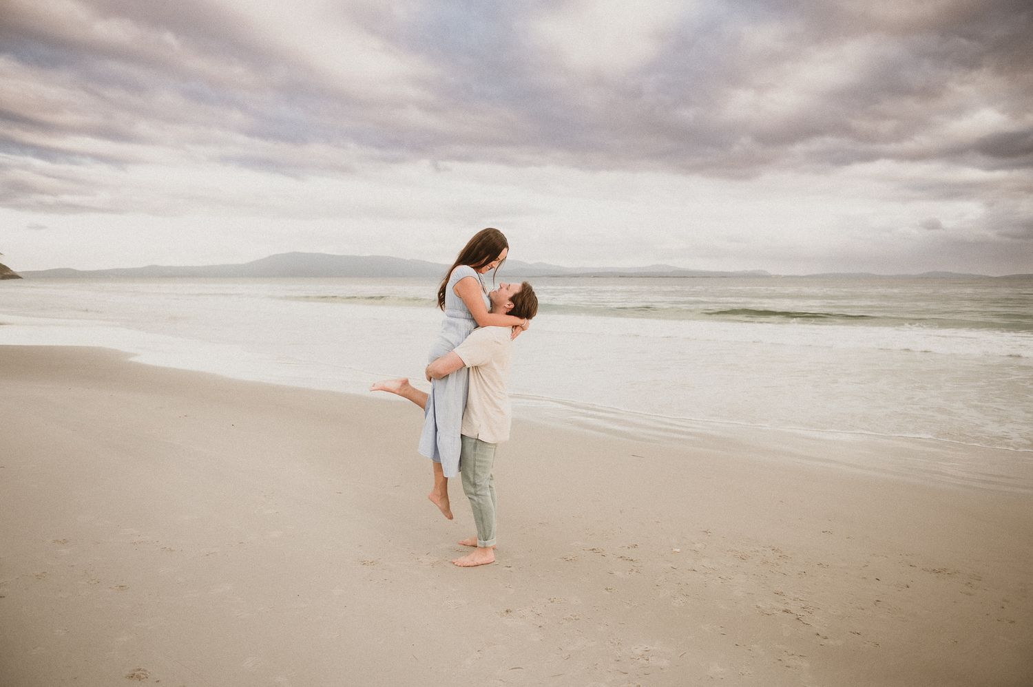 couples sunset session at Big Roaring Beach, Southern Tasmania. Captured by elopement and family photographer Joss Jensen