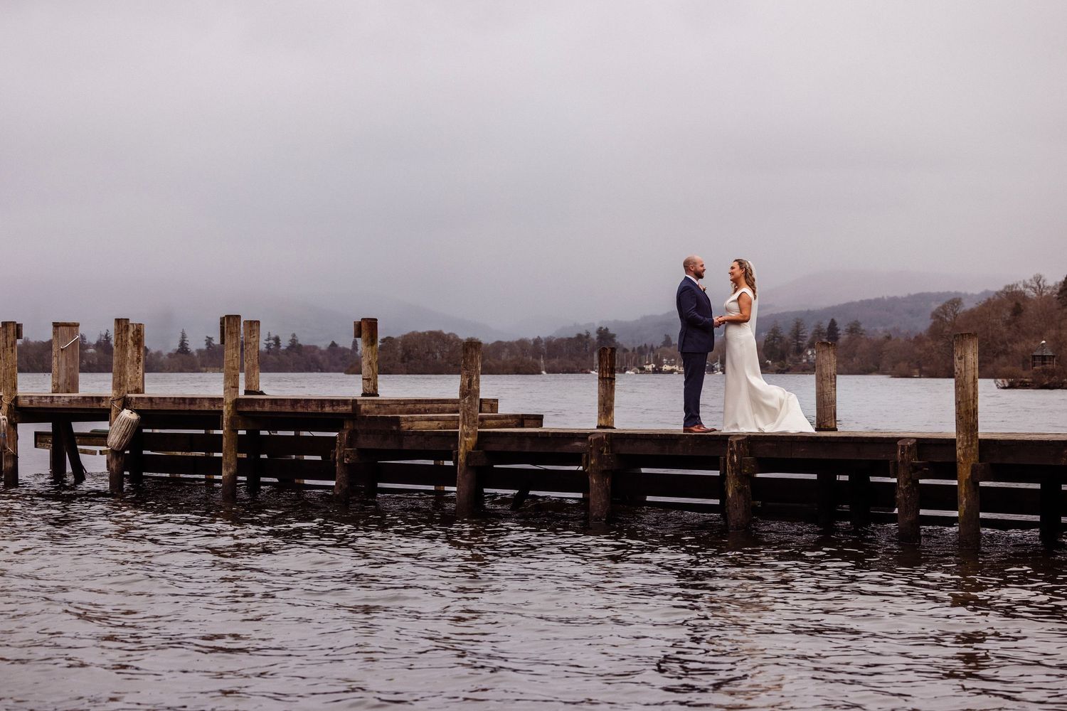 Steph and Stuart on the jetty at Storrs Hall on Lake Windermere