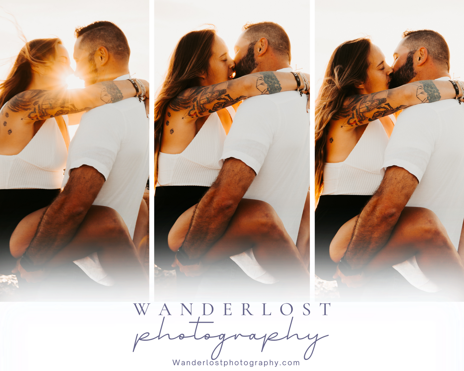 Outdoor Engagement Session Ft. Desoto, St. Pete, FL; Couple embracing at sunset, kissing