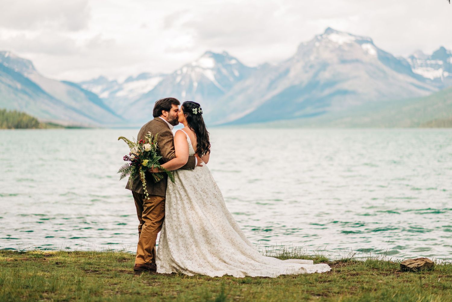 Glacier National Park elopement couple getting portraits taken