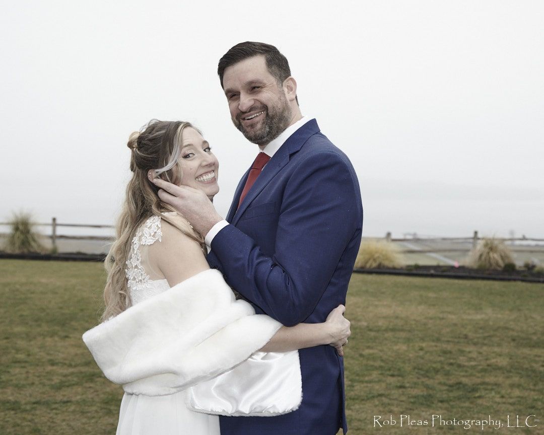 Bride and Groom formal hugging each other at Tacoma Environmental Services Building (ESB) in Tacoma