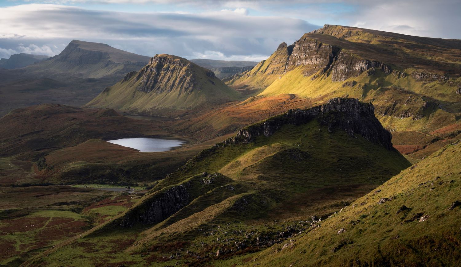 The Trotternish ridge in the Isle of Skye Scotland at sunrise
