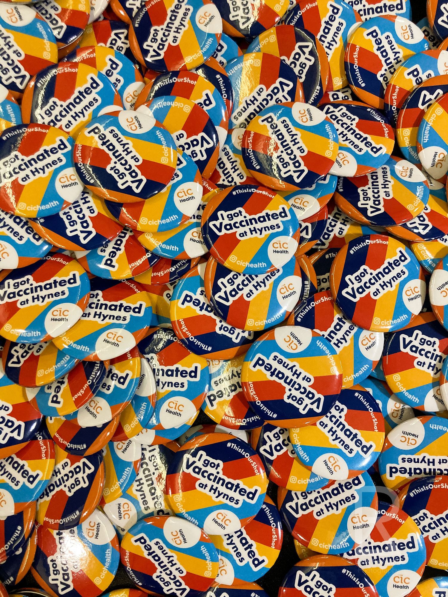 I got vaccinated at Hynes CIC Health #thisisourshot buttons
