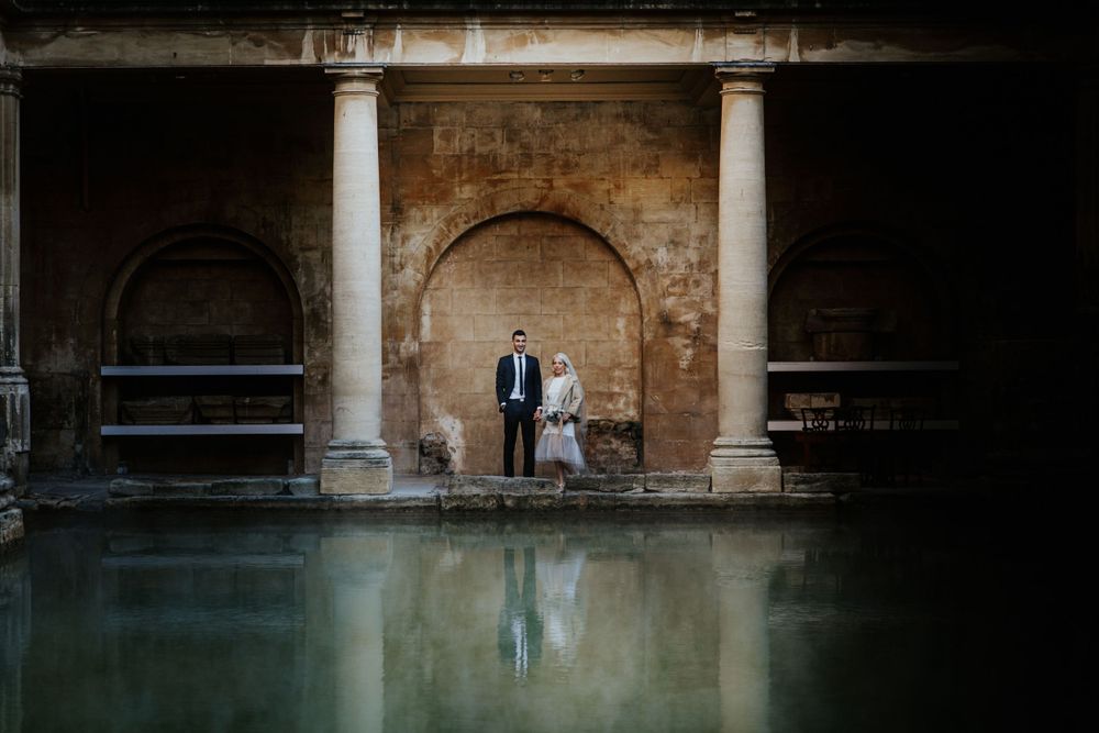 Roman Baths sunrise wedding photography - Wedding photographer in Bath, UK