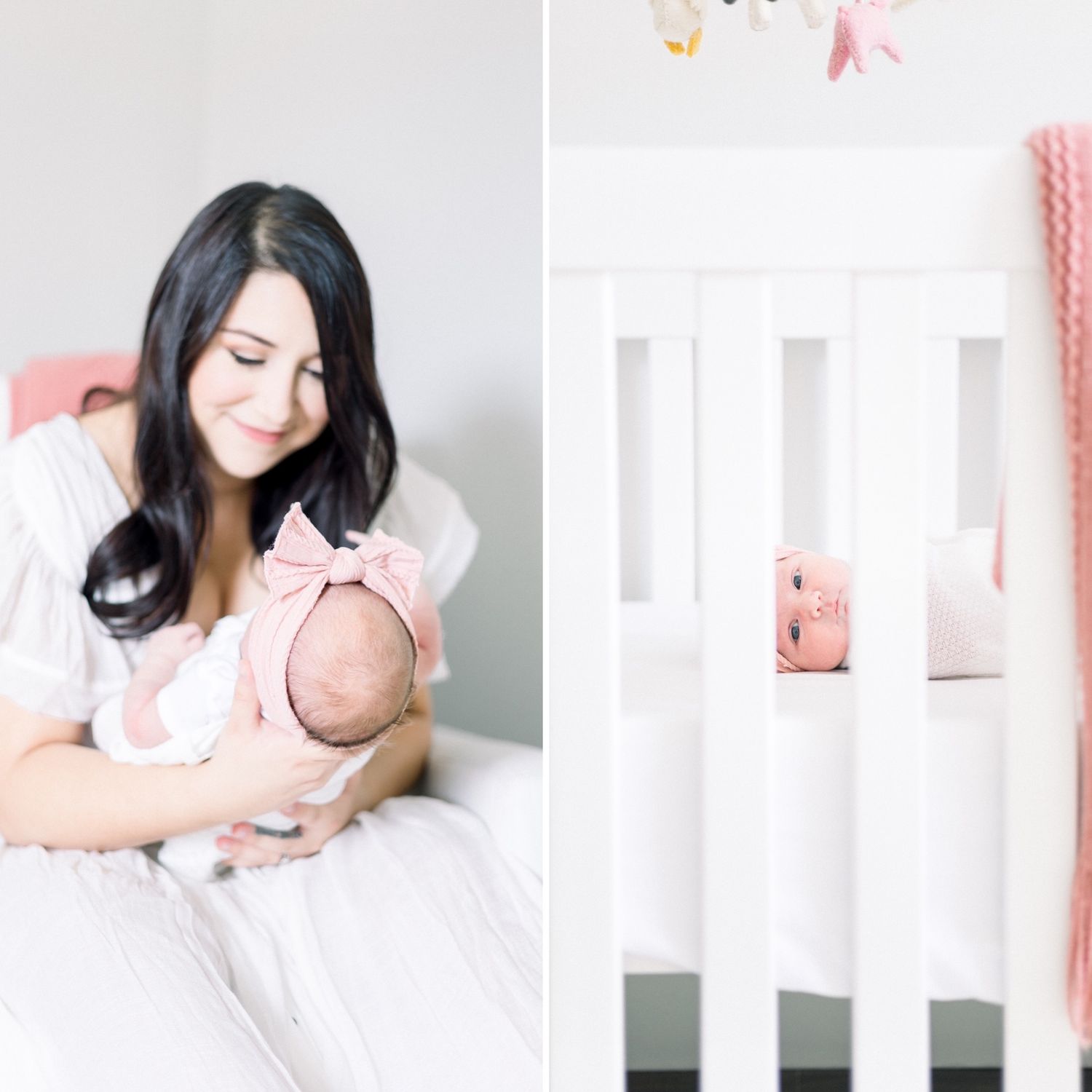In-home newborn photography session in Augusta GA featuring sleeping baby swaddled in neutral tones