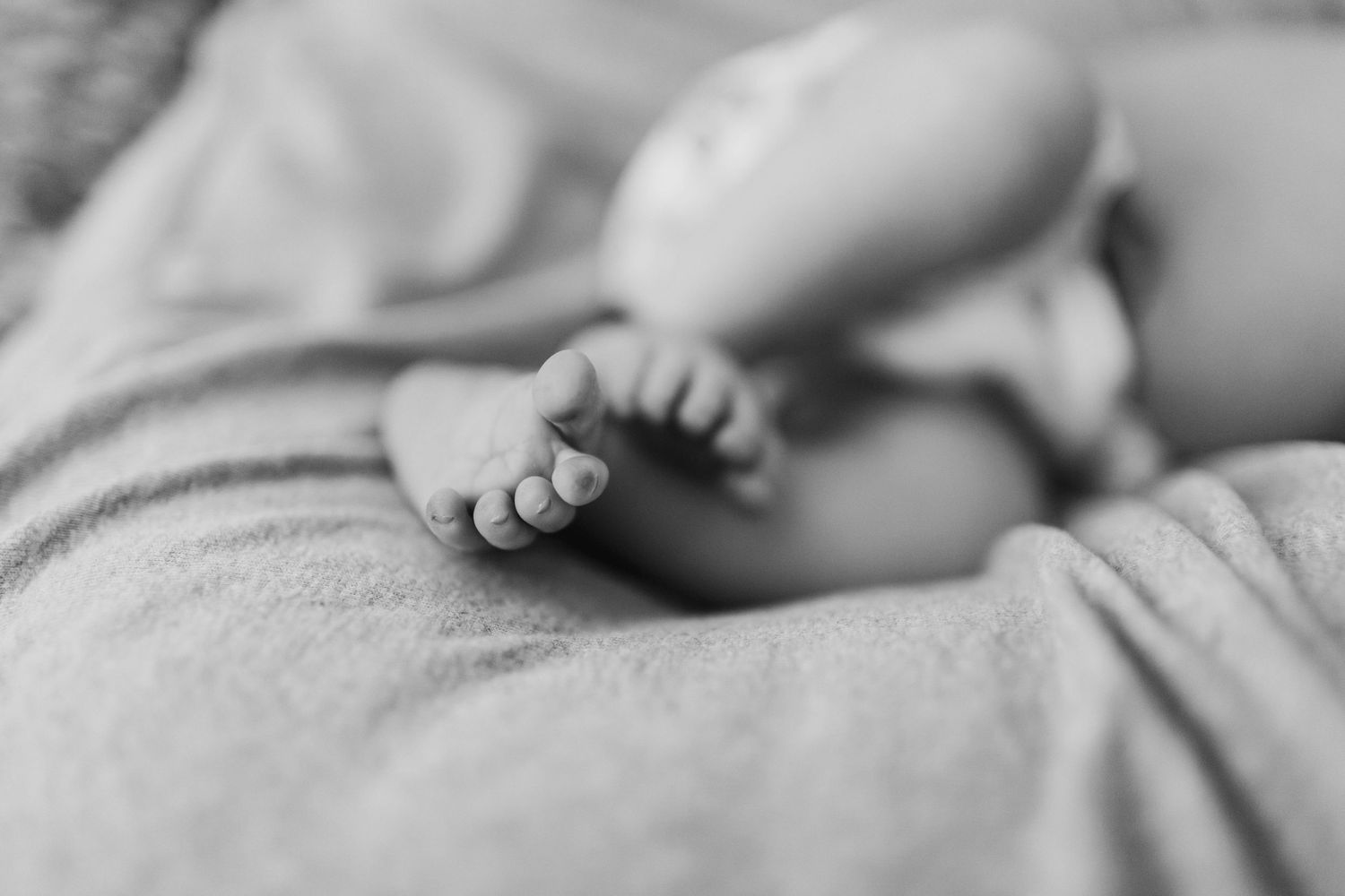 A close of a newborn baby's toes at an in-home photo session in Everett WA