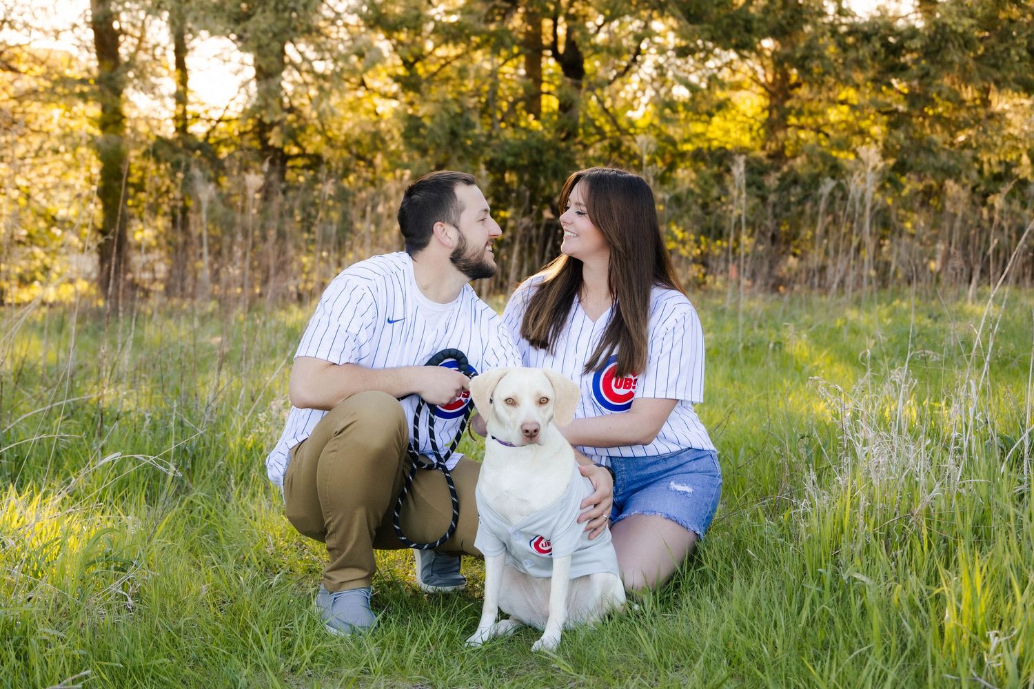 Outdoor golden hour spring engagement session in Normal, Illinois