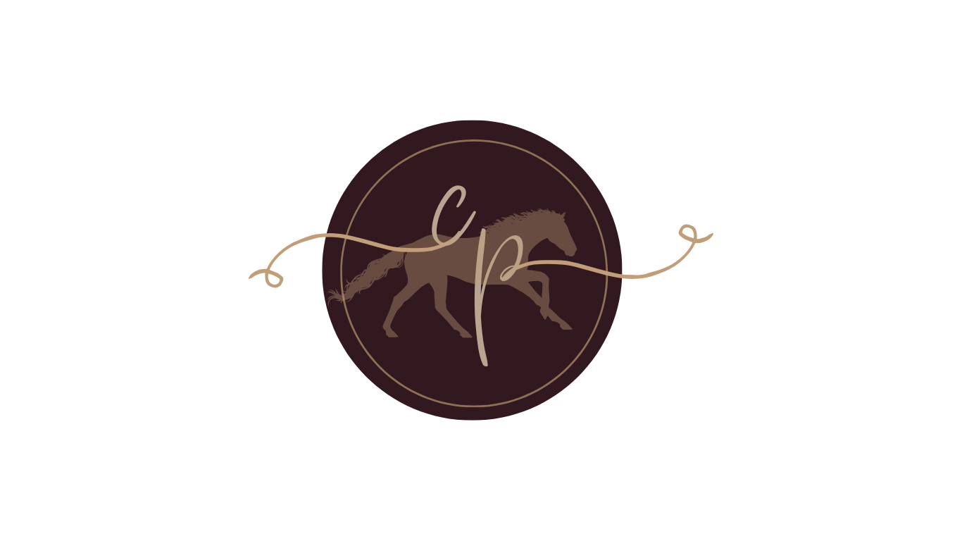 Circular brown logo design with decorative text and swirling gold accents on black background.