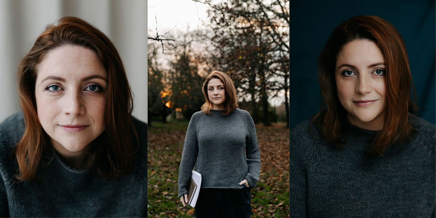 A series of outdoor portrait photographs showing the same person in different poses against natural backgrounds.
