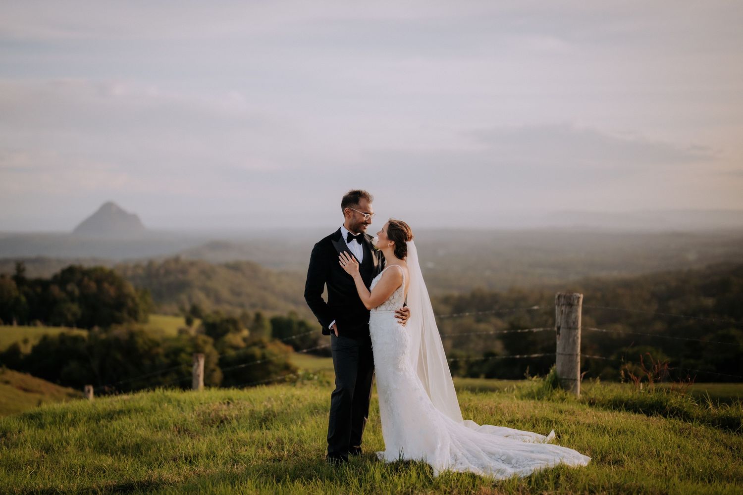Panoramic wedding photography showcasing majestic mountain landscapes.