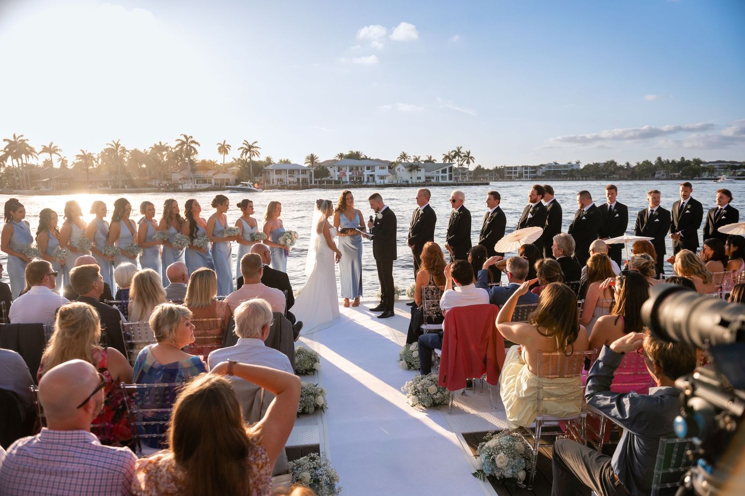 Gorgeous sunset wedding on the river in Pompano Beach at a Florida Mansion.