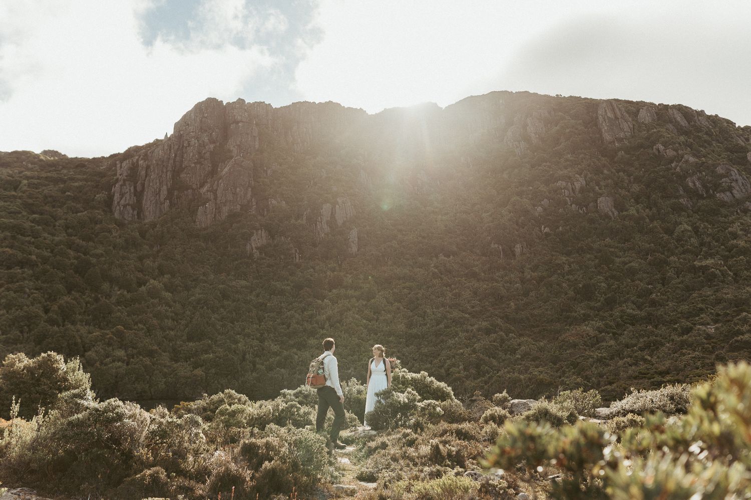 sunset over Ladies Tarn during an elopement, on hartz mountain, Tasmania. Stunning capture by Joss Jensen Photography