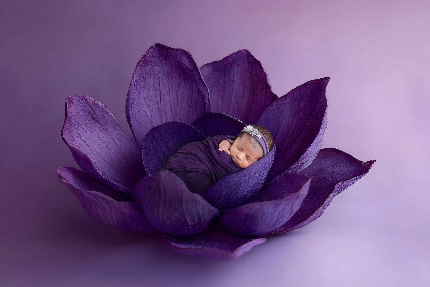 Newborn photography image bay girl photographed inside I purple lotus flower to that extra beautiful photo
