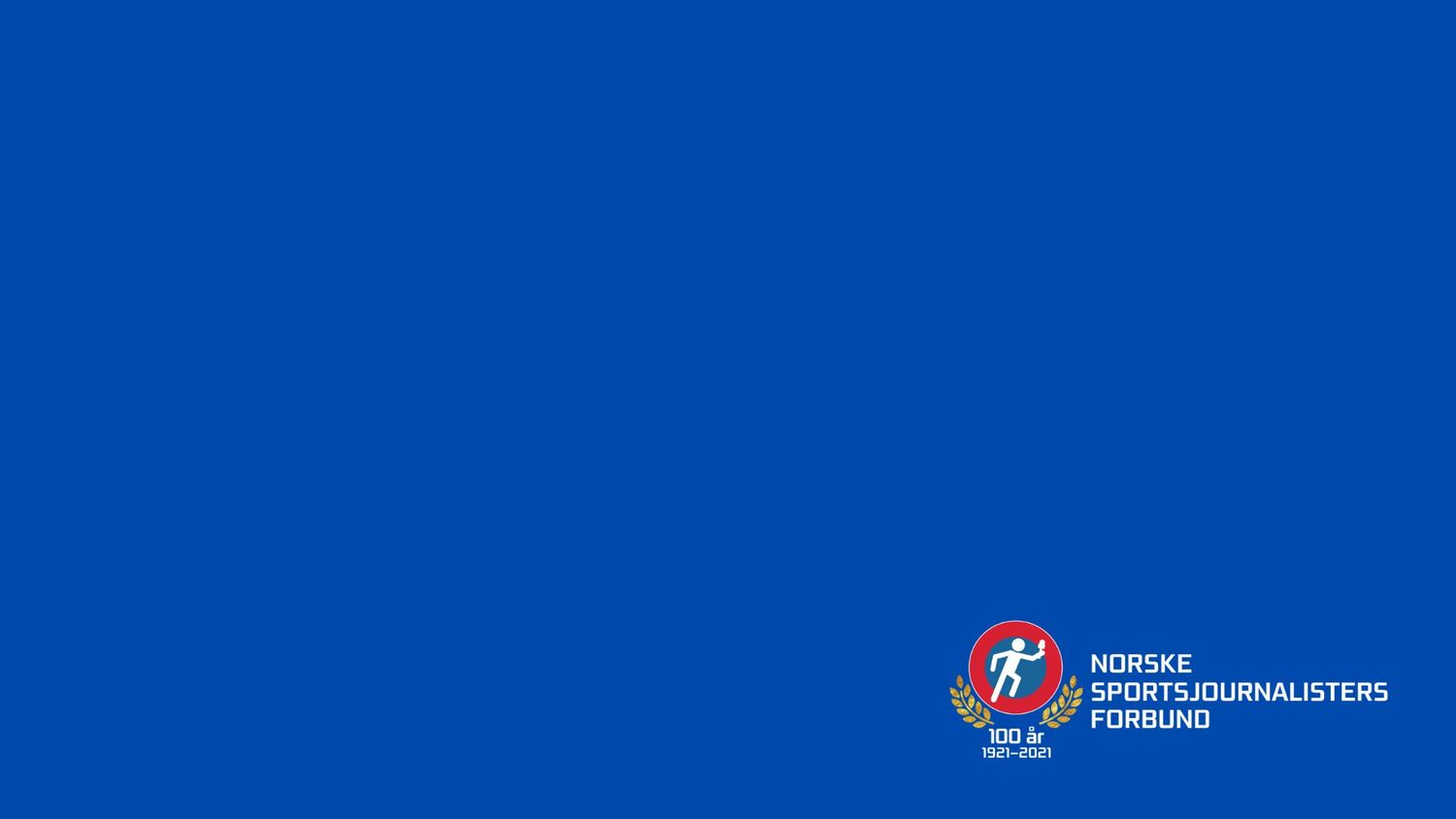 A royal blue banner displaying the "Norske Sports Journalisters" logo and text in white against a solid background.