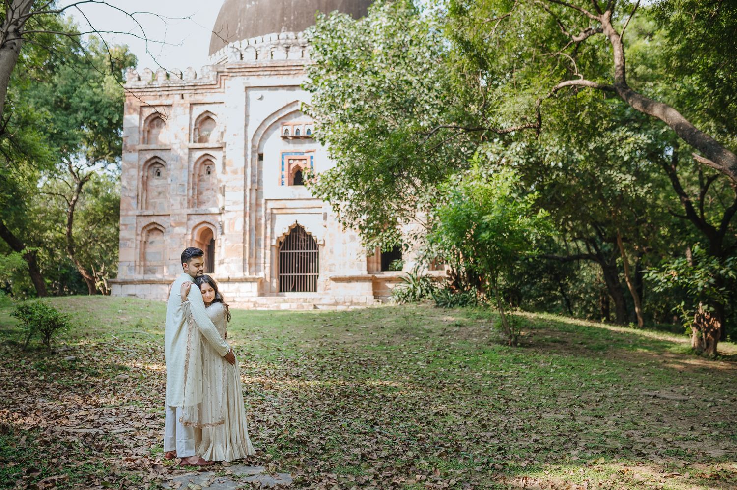 Ruchika and Sarthak pre-wedding photoshoot at Hauz Khas Gardens, fine-art editorial photography in Delhi by Beginnings For You.