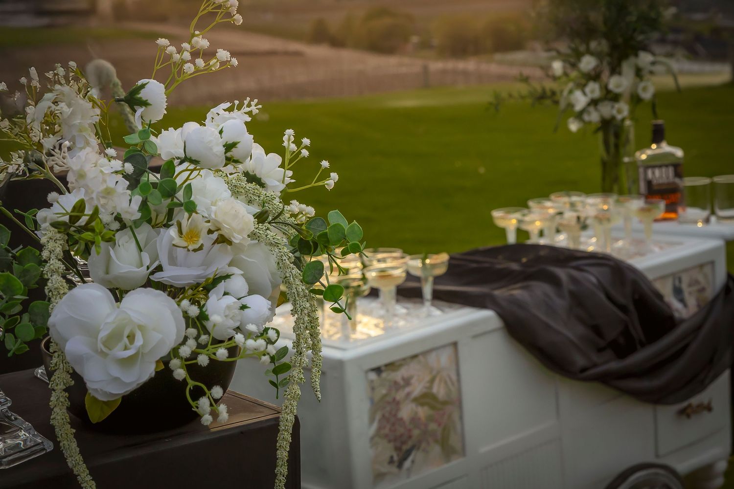 Beverage cart with black and white decor