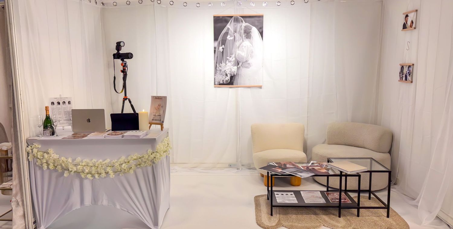 Stand officiel de photographe au salon du mariage de Paris.
