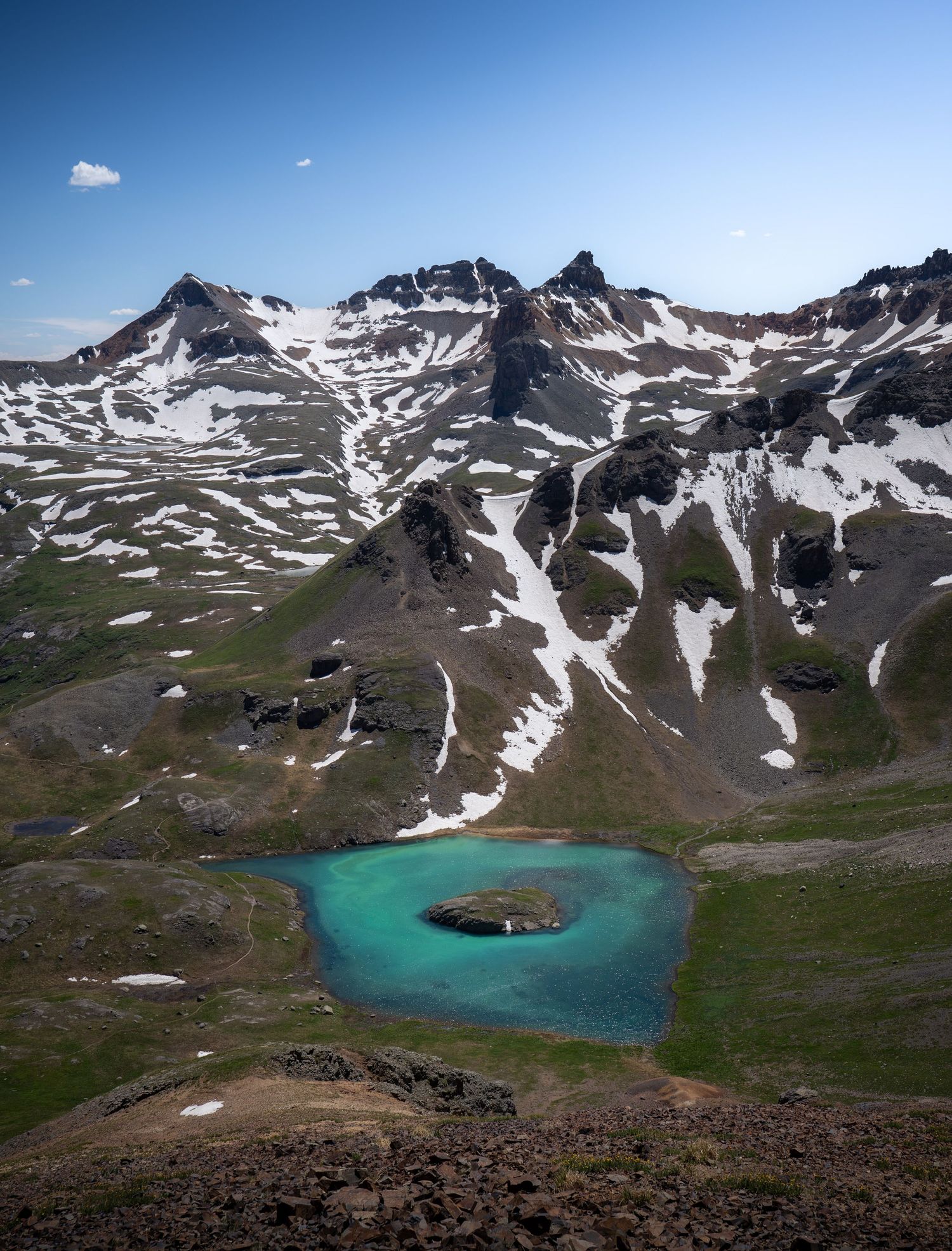 The beautiful Island Lake in the San Juan Mountains of Colorado.