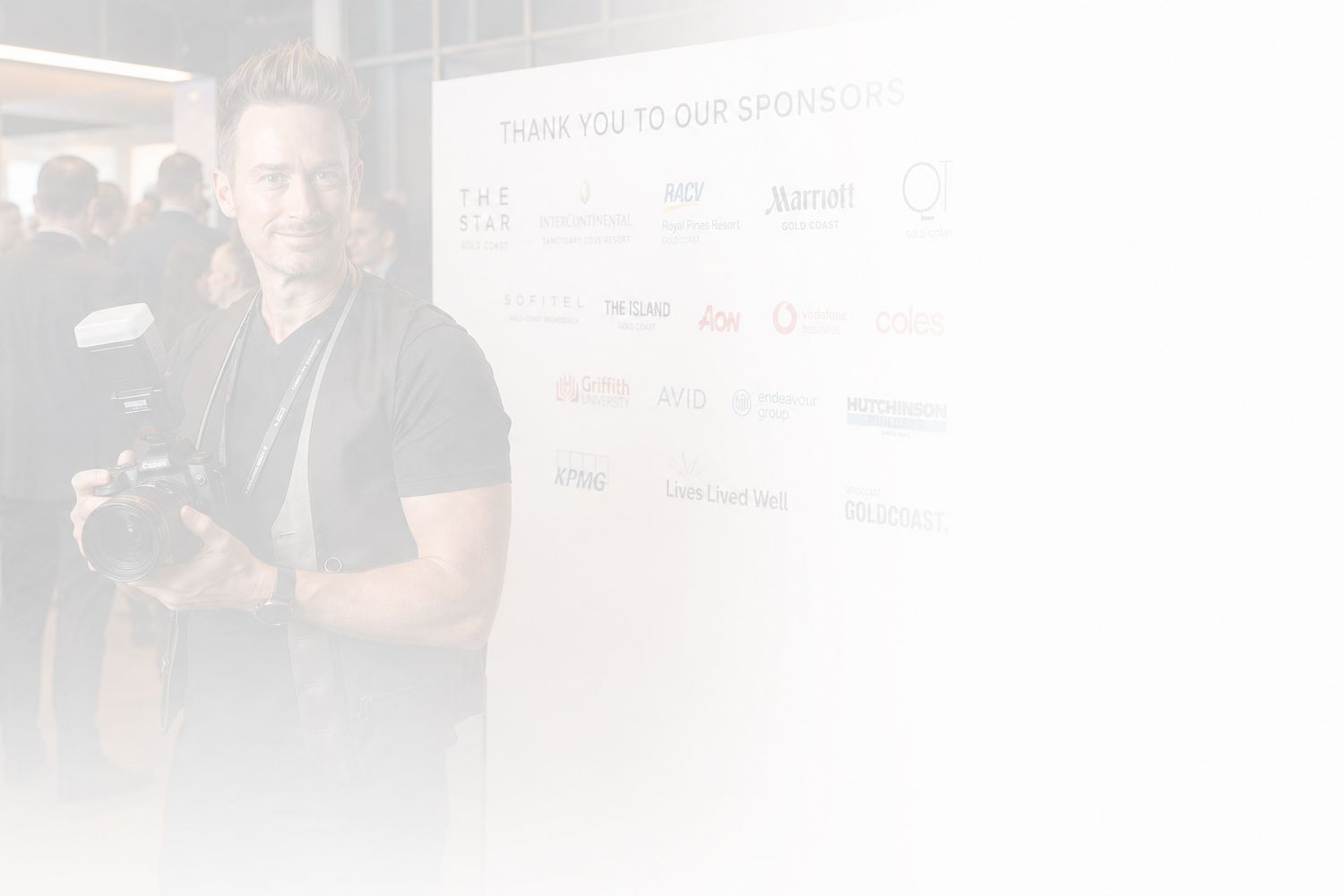 Gold Coast corporate event venue guide webpage featuring conference venues, outdoor events, and a photographer showcasing best locations.