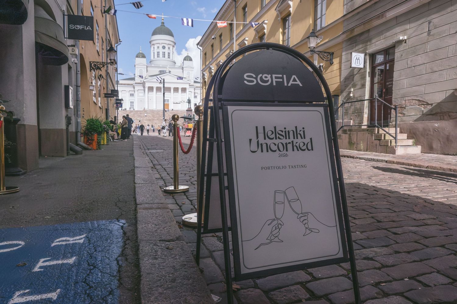 Helsinki Uncorked 2026 entrance outside Sofia Helsinki, with Helsinki Cathedral in the background. Photo by © Reka Peurala, Three Pod Studio