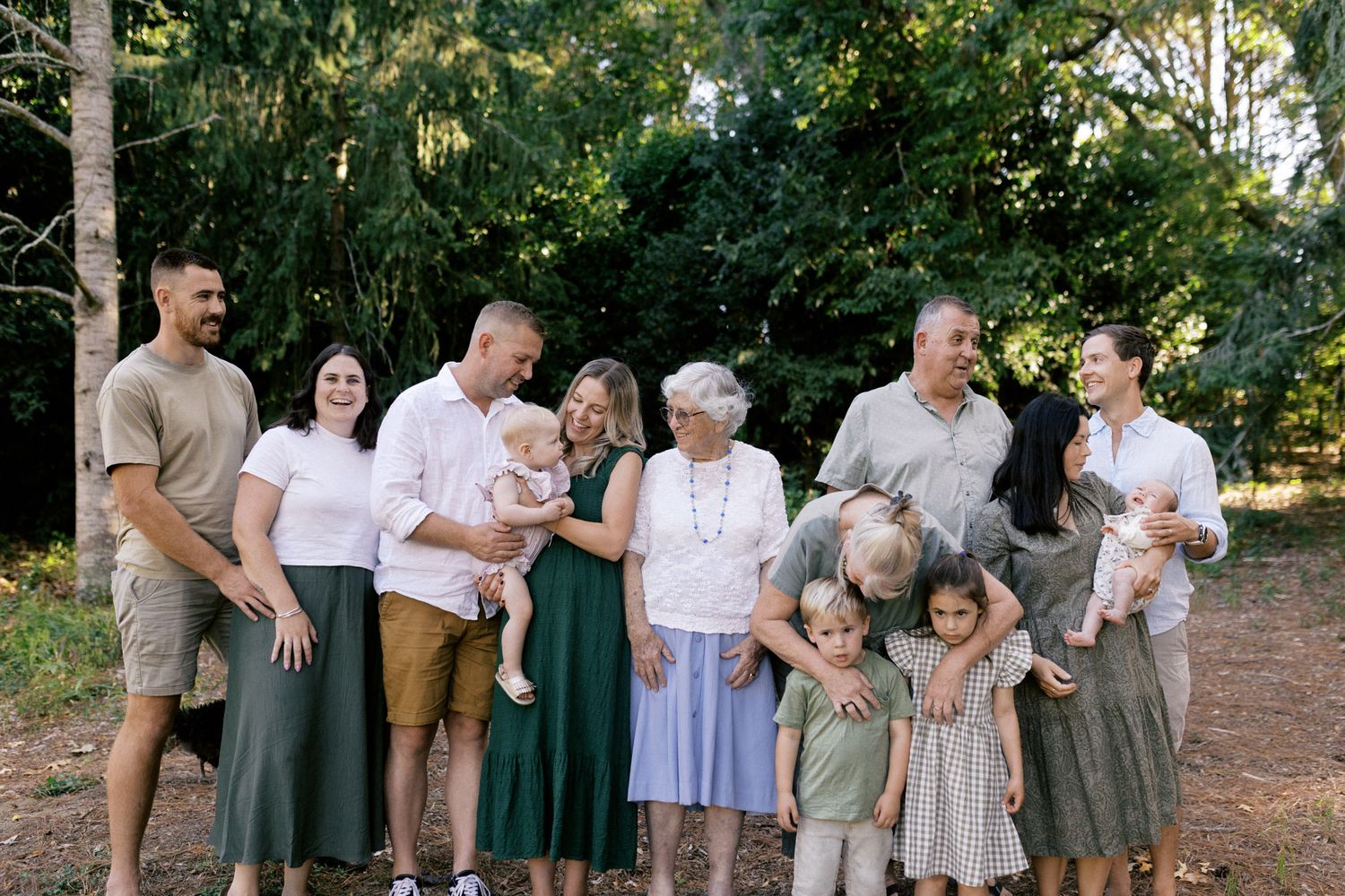 Family members recreate joyful memories in a series of generational wedding photos arranged side by side.