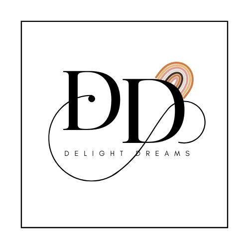 Black and coral minimalist DD Delight Dreams logo design on white background.