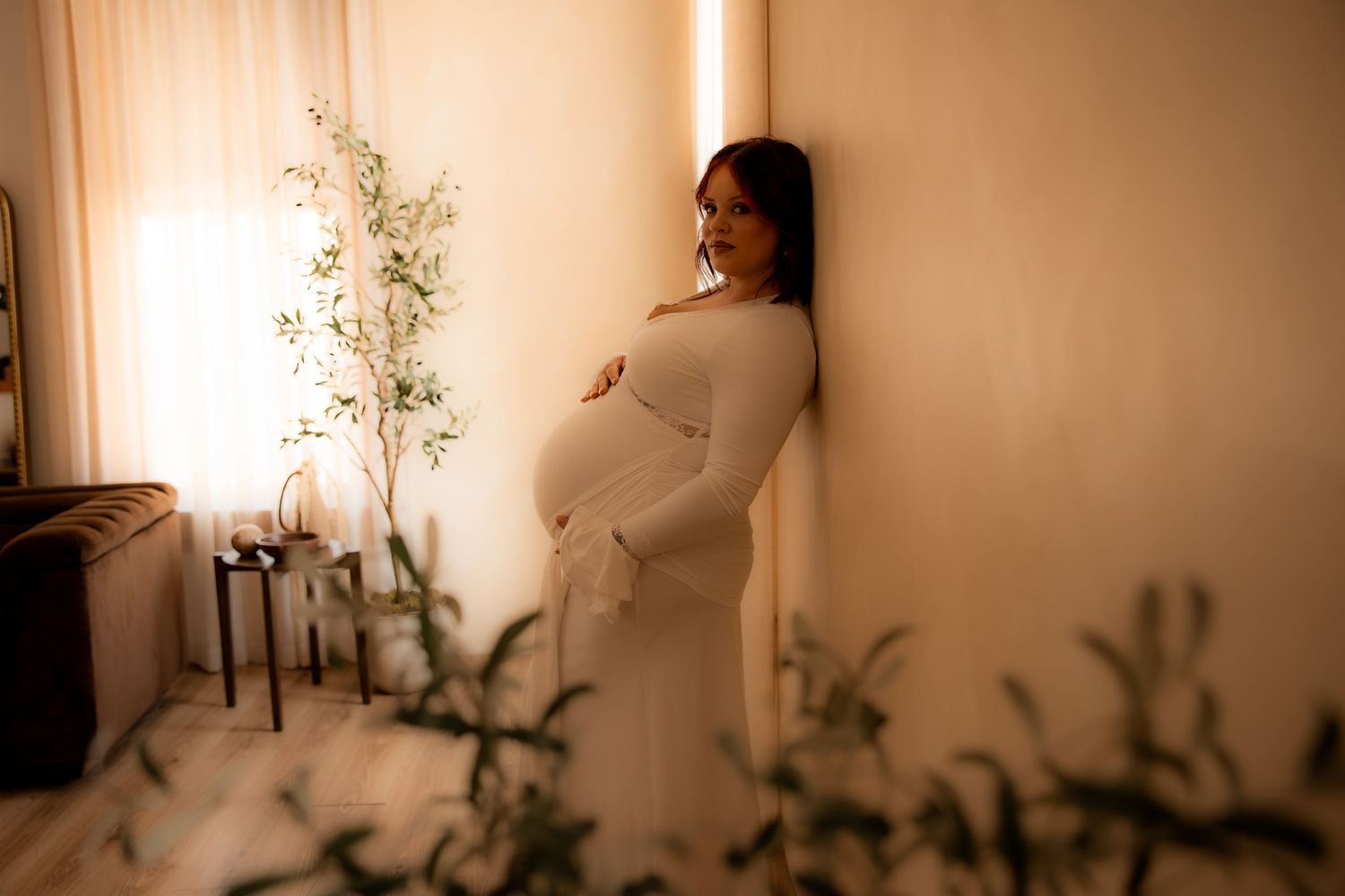 Indoor maternity photography session at a Fortville, Indiana studio